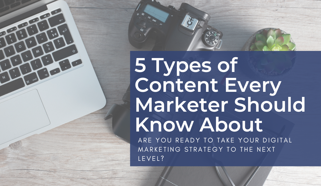 blog post banner about the 5 types of content marketers should know about