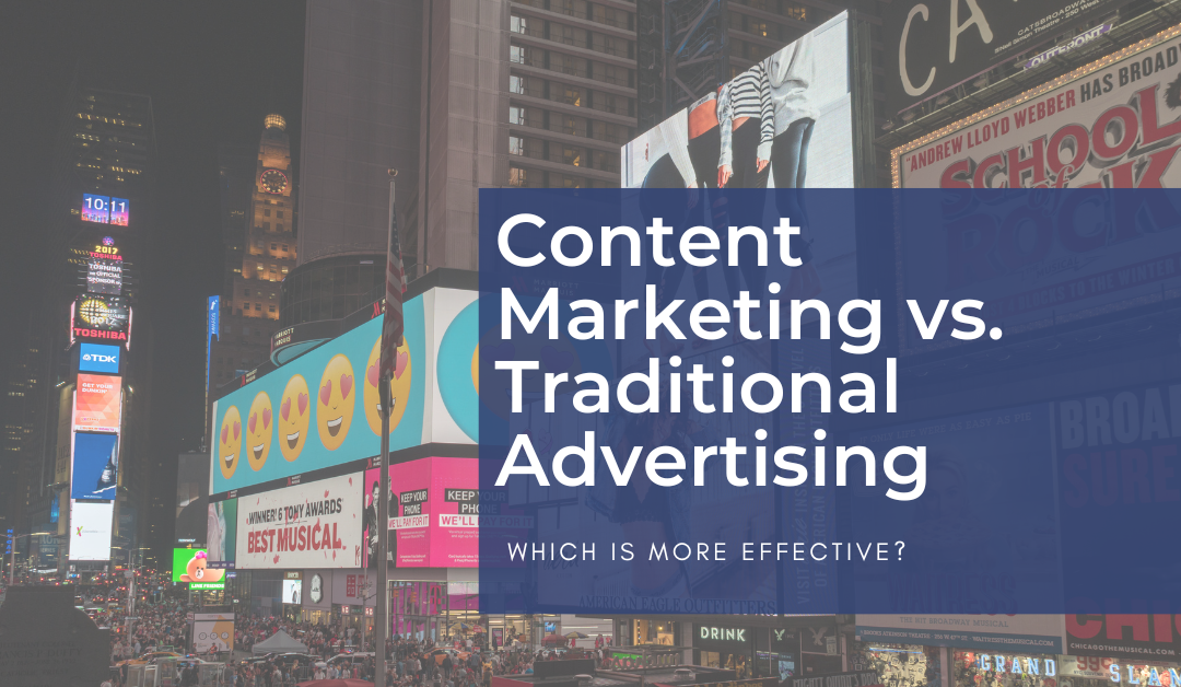 blog post banner about traditional advertising vs content marketing